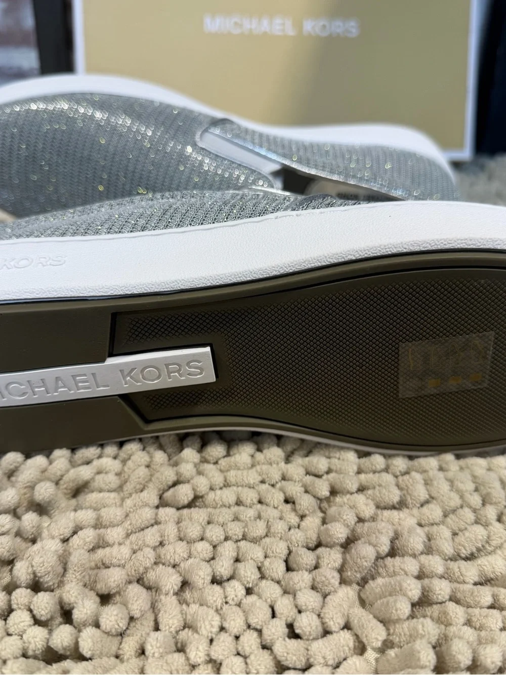 Michael Kors Kids Silver Glitter Slip-On Sneakers with White Sole